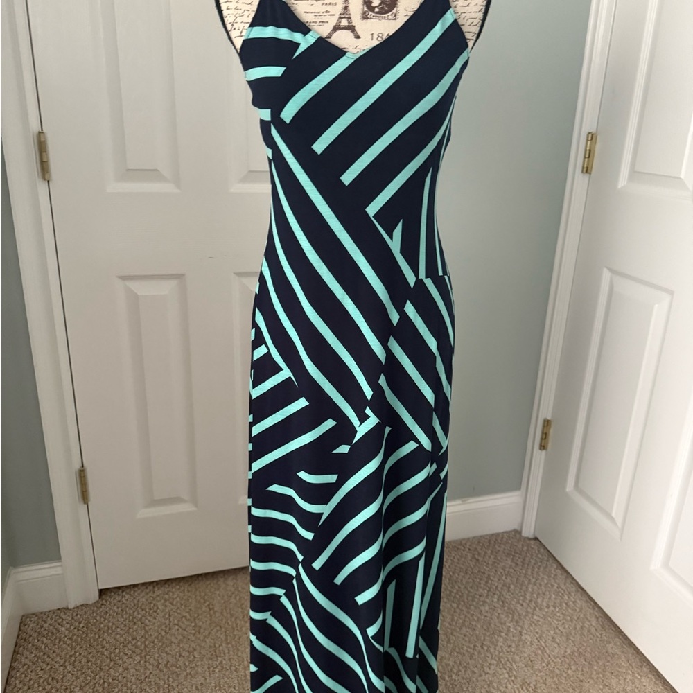 Striped Maxi Dress in Black and Teal
